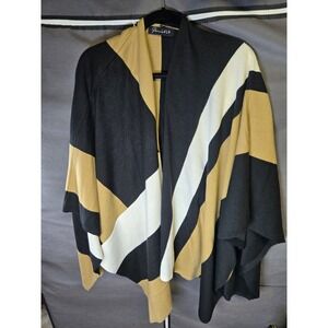 Parrish LA Stevie Poncho OSFA Rachel Zoe Black Ivory Camel Color Block Sweater